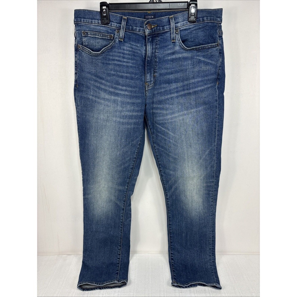 J.Crew Straight‎ Leg Jeans Mens Blue Medium Wash Excellent Whiskering Faded